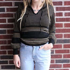 Vintage 70's Striped Bishop Sleeve Collar Sweater